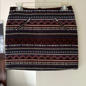 Tribal Pattern Mini Skirt with Zipper Accents